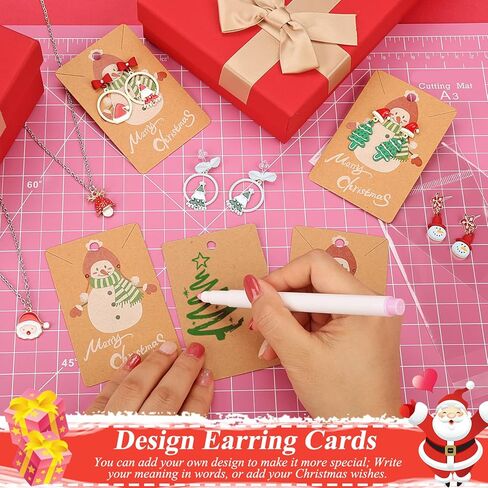 بطاقات حلق عيد الميلاد من ovsor - 120 قطعة من بطاقات القرط و120 قطعة من الحقائب لتعبئة وعرض القرط، وبطاقات حلق رجل الثلج لتعبئة الأقراط والقلائد والمجوهرات in Kuwait