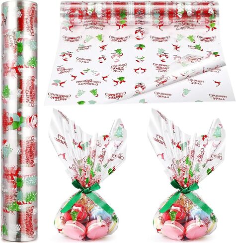 Choisyin عيد الميلاد السيلوفان التفاف لفة، عيد الميلاد الديكور التفاف واضح لسلة هدية تكشفت العرض 32 "× 100Ft السيلوفان ورق التغليف كبير من البلاستيك الشفاف التفاف ورق التغليف للزهرة in Kuwait