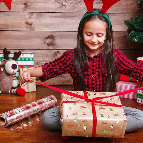 Choisyin عيد الميلاد السيلوفان التفاف لفة، عيد الميلاد الديكور التفاف واضح لسلة هدية تكشفت العرض 32 "× 100Ft السيلوفان ورق التغليف كبير من البلاستيك الشفاف التفاف ورق التغليف للزهرة in Kuwait