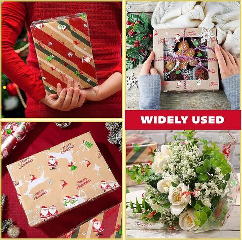 Choisyin عيد الميلاد السيلوفان التفاف لفة، عيد الميلاد الديكور التفاف واضح لسلة هدية تكشفت العرض 32 "× 100Ft السيلوفان ورق التغليف كبير من البلاستيك الشفاف التفاف ورق التغليف للزهرة in Kuwait