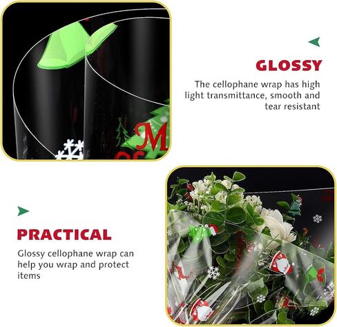Choisyin عيد الميلاد السيلوفان التفاف لفة، عيد الميلاد الديكور التفاف واضح لسلة هدية تكشفت العرض 32 "× 100Ft السيلوفان ورق التغليف كبير من البلاستيك الشفاف التفاف ورق التغليف للزهرة in Kuwait