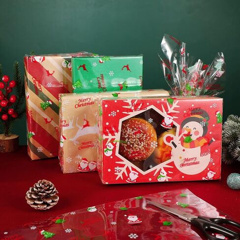 Choisyin عيد الميلاد السيلوفان التفاف لفة، عيد الميلاد الديكور التفاف واضح لسلة هدية تكشفت العرض 32 "× 100Ft السيلوفان ورق التغليف كبير من البلاستيك الشفاف التفاف ورق التغليف للزهرة in Kuwait