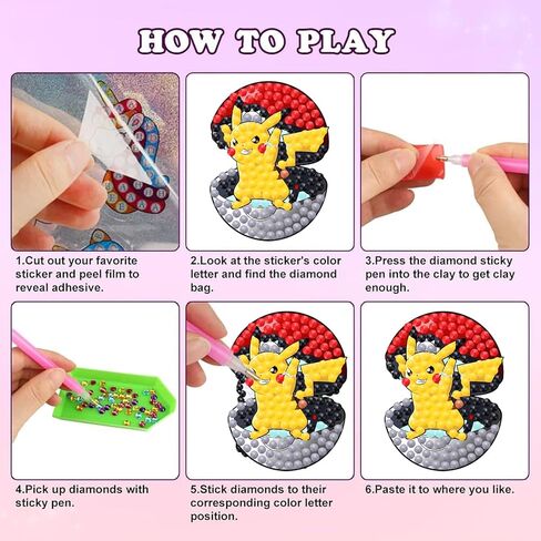 HITO 48 Pcs Diamond Painting Stickers Kits for Kids,Cartoon Diamond Art Stickers for Kids,Mosaic Stickers Gem Art for Kids Ages 4-12 in Kuwait