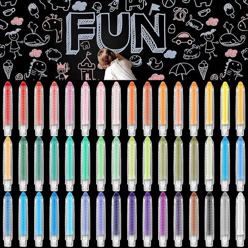 48 Pcs Sidewalk Chalk Dustless Chalk with Holder for Kids 48 Colors Chalkboard Chalk Colored Chalk for Kids Toddlers Outdoor Art Play Blackboard Drawing Writing Party Favors in Kuwait