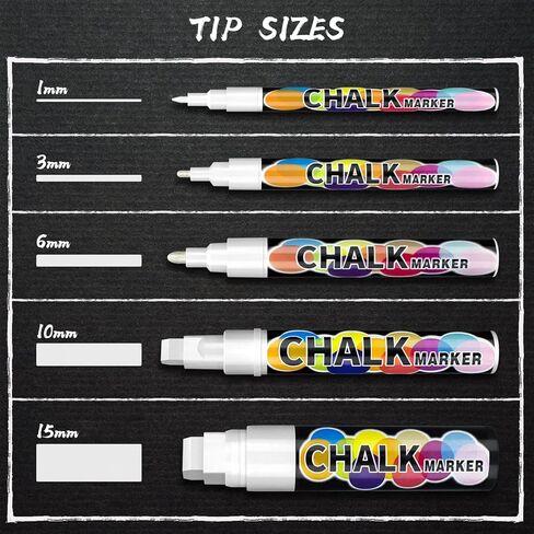 15 قطعة من أقلام تحديد الطباشير السائل الأبيض من CeleMoon، أقلام تحديد مسح رطبة جافة تعتمد على الماء للسبورات السوداء والسبورة والنوافذ والزجاج والأطراف الكبيرة القابلة للعكس والأطراف الدقيقة - 1,3,6,10,15 مم in Kuwait