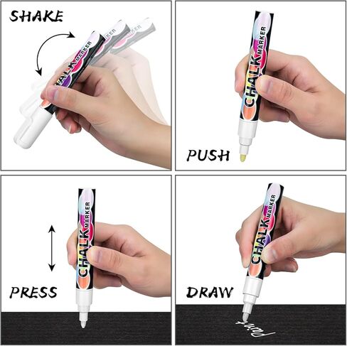 15 قطعة من أقلام تحديد الطباشير السائل الأبيض من CeleMoon، أقلام تحديد مسح رطبة جافة تعتمد على الماء للسبورات السوداء والسبورة والنوافذ والزجاج والأطراف الكبيرة القابلة للعكس والأطراف الدقيقة - 1,3,6,10,15 مم in Kuwait