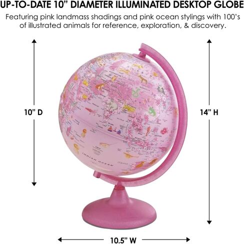 Waypoint Geographic Circus Explorer Globe، كرة أرضية أكريليك مع حامل من خشب الزان، 10 بوصات حيوانات مضيئة في العالم، للمكاتب الصغيرة والطاولات in Kuwait
