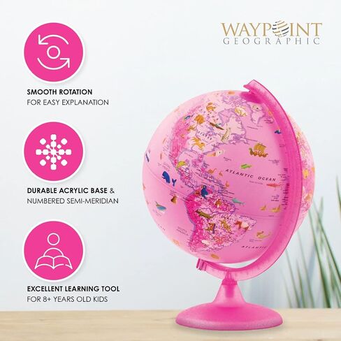 Waypoint Geographic Circus Explorer Globe، كرة أرضية أكريليك مع حامل من خشب الزان، 10 بوصات حيوانات مضيئة في العالم، للمكاتب الصغيرة والطاولات in Kuwait