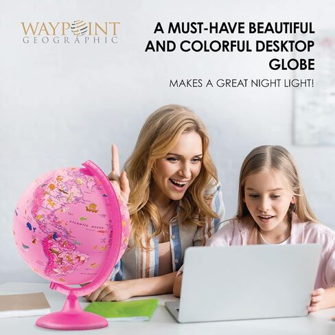 Waypoint Geographic Circus Explorer Globe، كرة أرضية أكريليك مع حامل من خشب الزان، 10 بوصات حيوانات مضيئة في العالم، للمكاتب الصغيرة والطاولات in Kuwait