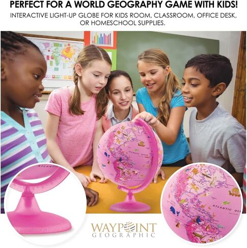 Waypoint Geographic Circus Explorer Globe، كرة أرضية أكريليك مع حامل من خشب الزان، 10 بوصات حيوانات مضيئة في العالم، للمكاتب الصغيرة والطاولات in Kuwait