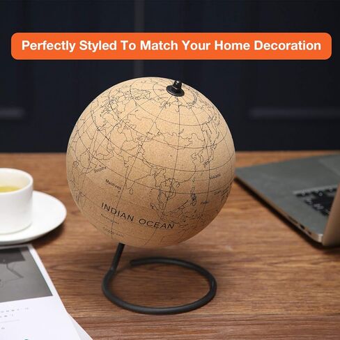 Small Color-in Cork Globe with 5 Different Colored Markers & Durable Steel Base | Great for Mapping Travels & Educational Purposes | Does Not Have Plastic Strip Like Most in Kuwait