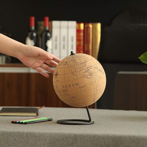 Small Color-in Cork Globe with 5 Different Colored Markers & Durable Steel Base | Great for Mapping Travels & Educational Purposes | Does Not Have Plastic Strip Like Most in Kuwait