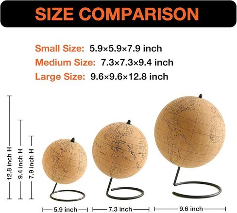 Small Color-in Cork Globe with 5 Different Colored Markers & Durable Steel Base | Great for Mapping Travels & Educational Purposes | Does Not Have Plastic Strip Like Most in Kuwait