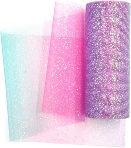 NICROLANDEE قوس قزح بريق تول رولز 6 بوصة × 10 ياردة (30 قدم) لون لامع لطاولة عداء كرسي وشاح القوس الحيوانات الأليفة توتو تنورة الخياطة صياغة النسيج الزفاف استحمام الطفل عيد ميلاد الشريط in Kuwait
