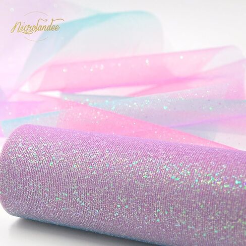 NICROLANDEE قوس قزح بريق تول رولز 6 بوصة × 10 ياردة (30 قدم) لون لامع لطاولة عداء كرسي وشاح القوس الحيوانات الأليفة توتو تنورة الخياطة صياغة النسيج الزفاف استحمام الطفل عيد ميلاد الشريط in Kuwait