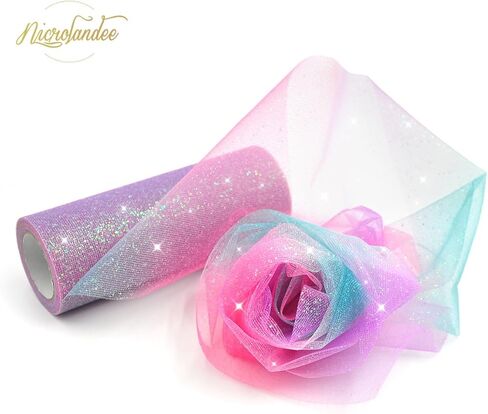 NICROLANDEE قوس قزح بريق تول رولز 6 بوصة × 10 ياردة (30 قدم) لون لامع لطاولة عداء كرسي وشاح القوس الحيوانات الأليفة توتو تنورة الخياطة صياغة النسيج الزفاف استحمام الطفل عيد ميلاد الشريط in Kuwait