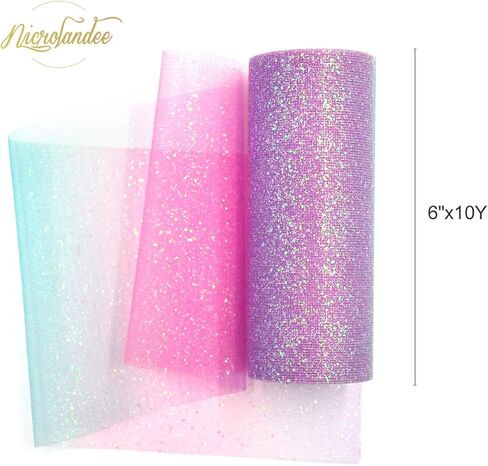 NICROLANDEE قوس قزح بريق تول رولز 6 بوصة × 10 ياردة (30 قدم) لون لامع لطاولة عداء كرسي وشاح القوس الحيوانات الأليفة توتو تنورة الخياطة صياغة النسيج الزفاف استحمام الطفل عيد ميلاد الشريط in Kuwait