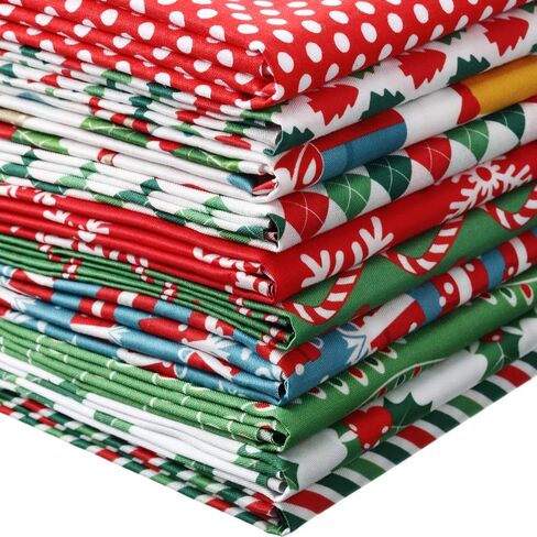 10 Pieces Christmas Fabric Squares Precut Quilting Fabric Patchwork Christmas Snowflake Print Red Green Fabric for Xmas Sewing Crafting DIY Supplies (60 x 60 cm/ 23.6 x 23.6 Inch) in Saudi Arabia