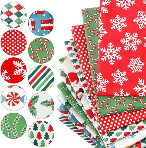 10 Pieces Christmas Fabric Squares Precut Quilting Fabric Patchwork Christmas Snowflake Print Red Green Fabric for Xmas Sewing Crafting DIY Supplies (60 x 60 cm/ 23.6 x 23.6 Inch) in Saudi Arabia