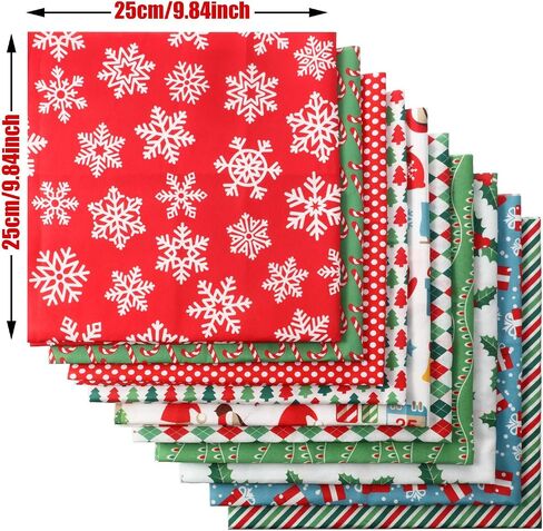 10 Pieces Christmas Fabric Squares Precut Quilting Fabric Patchwork Christmas Snowflake Print Red Green Fabric for Xmas Sewing Crafting DIY Supplies (60 x 60 cm/ 23.6 x 23.6 Inch) in Saudi Arabia