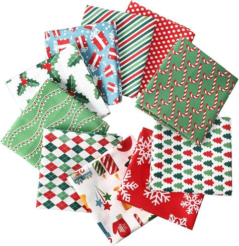 10 Pieces Christmas Fabric Squares Precut Quilting Fabric Patchwork Christmas Snowflake Print Red Green Fabric for Xmas Sewing Crafting DIY Supplies (60 x 60 cm/ 23.6 x 23.6 Inch) in Saudi Arabia