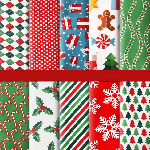 10 Pieces Christmas Fabric Squares Precut Quilting Fabric Patchwork Christmas Snowflake Print Red Green Fabric for Xmas Sewing Crafting DIY Supplies (60 x 60 cm/ 23.6 x 23.6 Inch) in Saudi Arabia