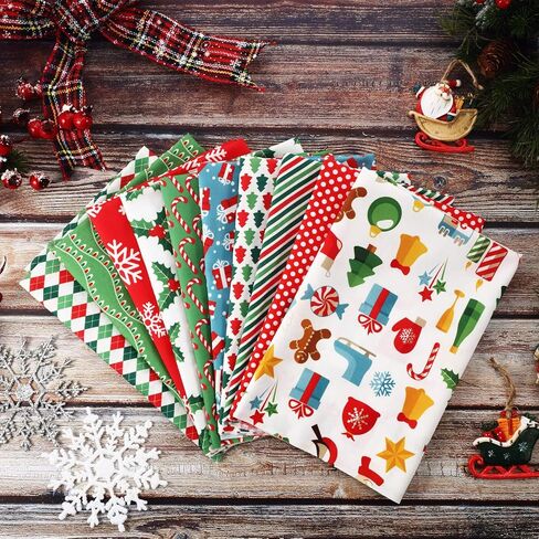 10 Pieces Christmas Fabric Squares Precut Quilting Fabric Patchwork Christmas Snowflake Print Red Green Fabric for Xmas Sewing Crafting DIY Supplies (60 x 60 cm/ 23.6 x 23.6 Inch) in Saudi Arabia