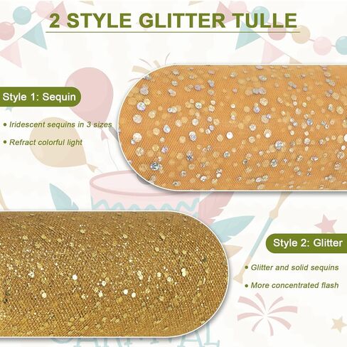 Glitter Tulle Fabric Rolls 6 Inch 50 Yards (150ft) Sparkling Ribbon Sequin Polka Dots Netting Spool for DIY Tutu Skirt Wedding Baby Shower Bow Easter Party Decoration Crafts, 21 Colors, Antique Gold in Kuwait