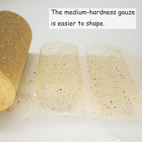 Glitter Tulle Fabric Rolls 6 Inch 50 Yards (150ft) Sparkling Ribbon Sequin Polka Dots Netting Spool for DIY Tutu Skirt Wedding Baby Shower Bow Easter Party Decoration Crafts, 21 Colors, Antique Gold in Kuwait