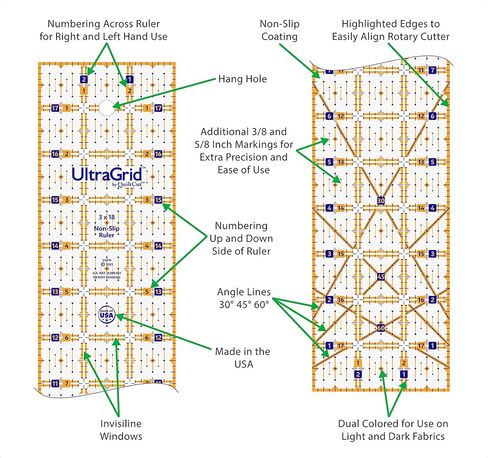 UltraGrid من QuiltCut USA Made Non-Slip Quilting Ruler - مجموعة كومبو مكونة من 4 قطع مقاس 6 × 24 بوصة in Kuwait