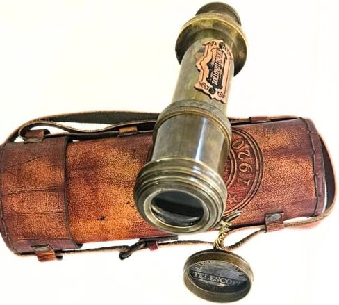 هدايا صوفيا تلسكوب نحاسي عتيق مقاس 16 بوصة قرصان ميرين مع حقيبة جلدية Dolland London1920 |Travlling| مغامرة | المشي لمسافات طويلة | إكسسوارات رياضية خارجية. in Kuwait