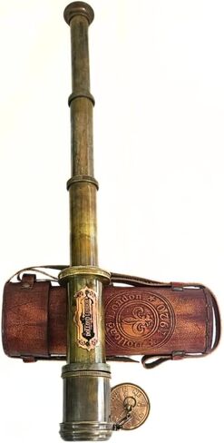 هدايا صوفيا تلسكوب نحاسي عتيق مقاس 16 بوصة قرصان ميرين مع حقيبة جلدية Dolland London1920 |Travlling| مغامرة | المشي لمسافات طويلة | إكسسوارات رياضية خارجية. in Kuwait