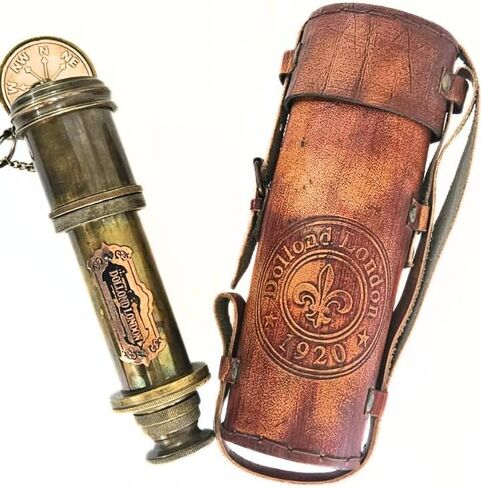 هدايا صوفيا تلسكوب نحاسي عتيق مقاس 16 بوصة قرصان ميرين مع حقيبة جلدية Dolland London1920 |Travlling| مغامرة | المشي لمسافات طويلة | إكسسوارات رياضية خارجية. in Kuwait