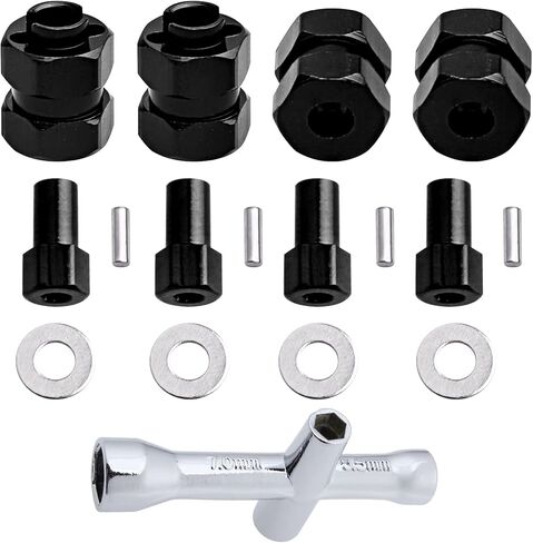 AllinRC Extended Wheel Hubs 7mm Hex Extension & Cross Wrench Upgrades for Axial SCX24 1/24 RC Crawler Car (Red) in Saudi Arabia