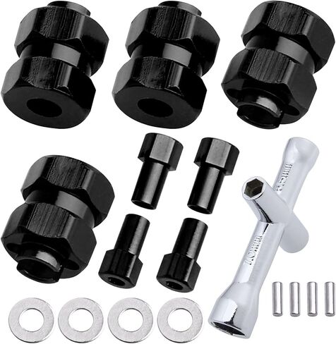 AllinRC Extended Wheel Hubs 7mm Hex Extension & Cross Wrench Upgrades for Axial SCX24 1/24 RC Crawler Car (Red) in Saudi Arabia