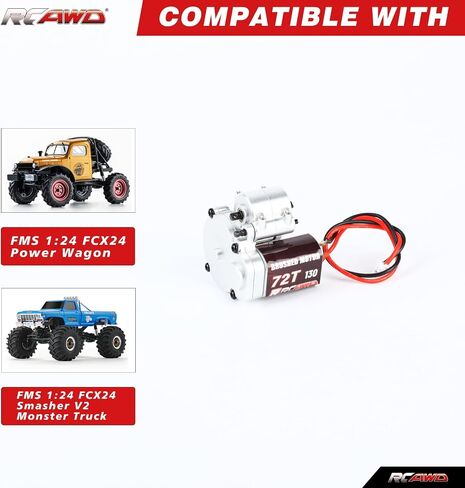 RCAWD FCX24 Motor 130 72t & FCX24 مجموعة علبة التروس المعدنية لناقل الحركة FMS 1/24 FCX24 Power Wagon، Smasher V2 Monster Truck ترقيات الأجزاء باللون الأسود in Kuwait