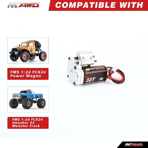 RCAWD FCX24 Motor 130 72t & FCX24 مجموعة علبة التروس المعدنية لناقل الحركة FMS 1/24 FCX24 Power Wagon، Smasher V2 Monster Truck ترقيات الأجزاء باللون الأسود in Kuwait