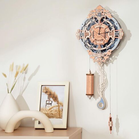 ROKR 3D Puzzles for Adults Vintage Wooden Pendulum Clock Kits 12", Mechanical Building Model Kits DIY Wall Clock Hobbies for Adults Home Decor Gifts for Teens in Saudi Arabia