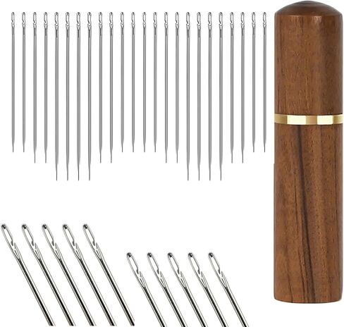 30 قطعة من ابر الخيط الذاتي الكبيرة للعين، 6 احجام ابر تطريز نسيجية، ابر غزل ابر خياطة ابر خياطة من الستانلس ستيل مع حافظة ابر خشبية in Kuwait