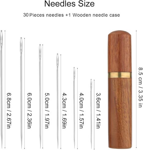 30 قطعة من ابر الخيط الذاتي الكبيرة للعين، 6 احجام ابر تطريز نسيجية، ابر غزل ابر خياطة ابر خياطة من الستانلس ستيل مع حافظة ابر خشبية in Kuwait