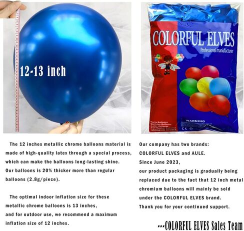 COLORFUL ELVES 12 Inch 100 Pcs Latex Metallic Chrome Balloons Helium Shiny Thicken Balloons Party Decoration (Silver) in Kuwait