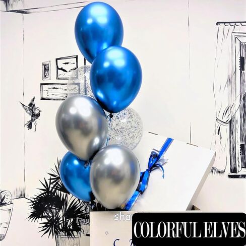 COLORFUL ELVES 12 Inch 100 Pcs Latex Metallic Chrome Balloons Helium Shiny Thicken Balloons Party Decoration (Silver) in Kuwait