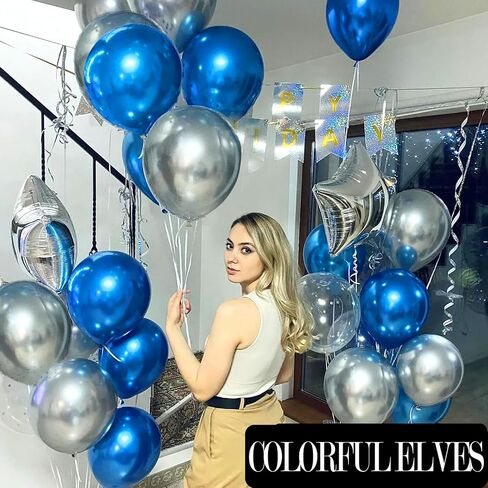 COLORFUL ELVES 12 Inch 100 Pcs Latex Metallic Chrome Balloons Helium Shiny Thicken Balloons Party Decoration (Silver) in Kuwait