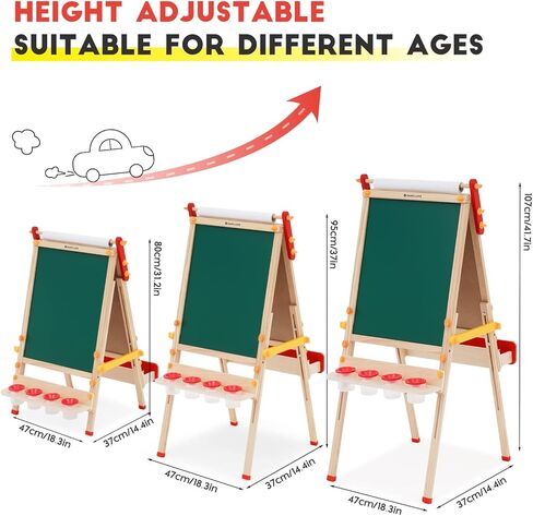 Kids Easel with Paper Roll Adjustable Double-Sided Whiteboard & Chalkboard Standing Easel for Kids Art Easel for Boys Girls in Kuwait
