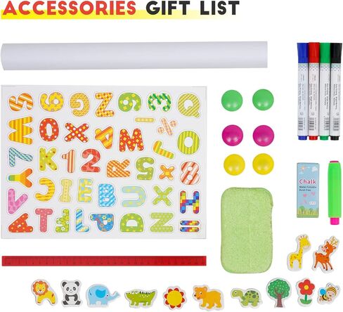 Kids Easel with Paper Roll Adjustable Double-Sided Whiteboard & Chalkboard Standing Easel for Kids Art Easel for Boys Girls in Kuwait