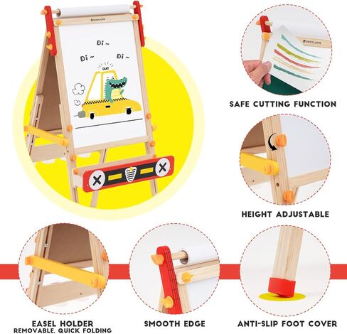 Kids Easel with Paper Roll Adjustable Double-Sided Whiteboard & Chalkboard Standing Easel for Kids Art Easel for Boys Girls in Kuwait