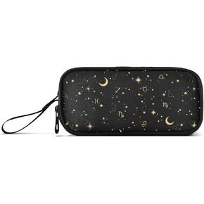 ALAZA Moon Star Zodiac Pencil Case Nylon Pencil Bag Portable Stationery Bag Pen Pouch with Zipper for Women Men College Office Work