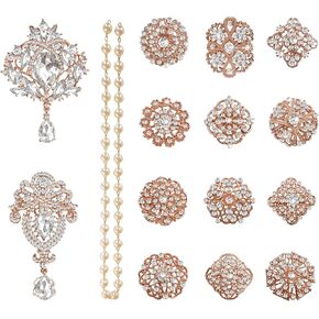 Yhsheen Rhinestone Brooches Crystal Brooch Pins, Pearl Crystal Wedding Bouquet kit Set (Gold-14pcs)… in Kuwait