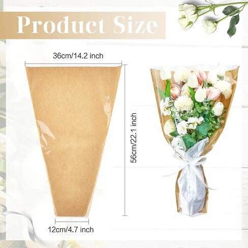 50 قطعة من أكمام الزهور للباقات، ورق تغليف الزهور من ورق الكرافت مع أشرطة، أكياس تغليف الزهور، مستلزمات ترتيب الزهور لحفلات الزفاف، وعيد الحب، وأعياد الميلاد، والعطلات in Kuwait