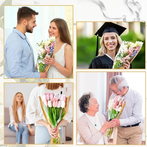 50 قطعة من أكمام الزهور للباقات، ورق تغليف الزهور من ورق الكرافت مع أشرطة، أكياس تغليف الزهور، مستلزمات ترتيب الزهور لحفلات الزفاف، وعيد الحب، وأعياد الميلاد، والعطلات in Kuwait